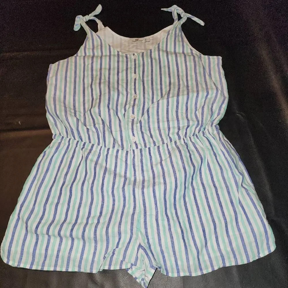 Vineyard Vines Womens Hope Bay Striped Button Front Short Romper Large